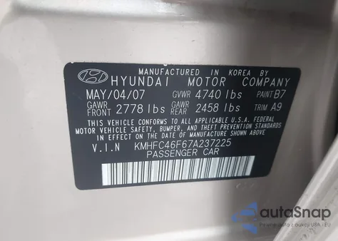 2007 Hyundai Azera Limited/Se из США, поврежденный, VIN KMHFC46F67A237225